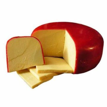 Cut Wheel and slices of Red Wax Gouda