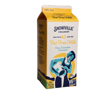 Half gallon carton of fat free A2 milk